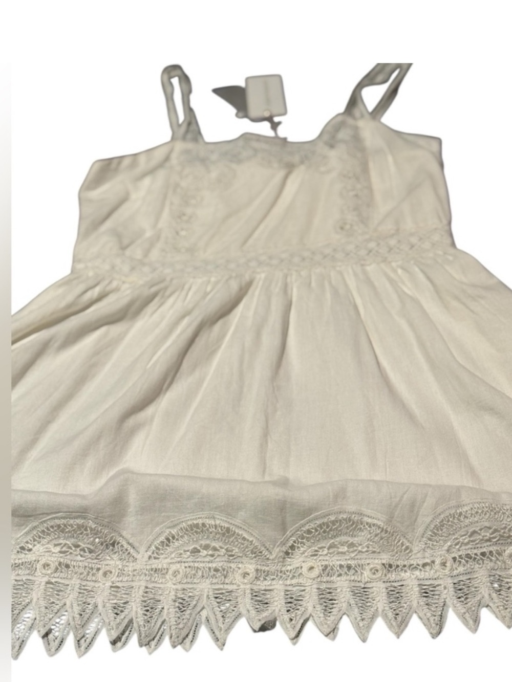 NWT White Eyelet Lace Mini Dress Cross Back Pockets Cottagecore Size Large. - Picture 14 of 14